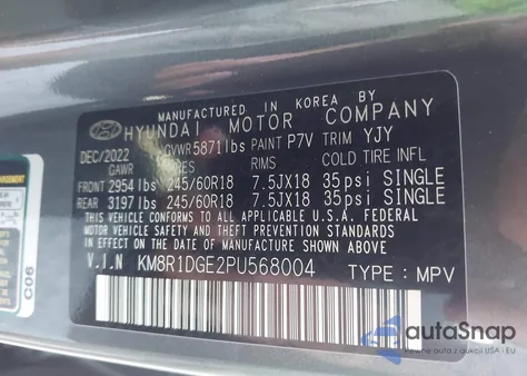 2023 Hyundai Palisade Se z USA, uszkodzony, nr VIN KM8R1DGE2PU568004